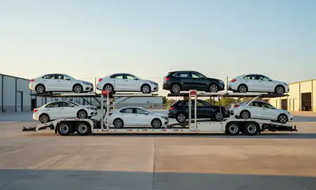 Car transporter parked in an industrial area of Olive Branch, Mississippi, United States