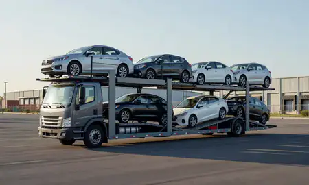 Car transporter loaded with vehicles in Olive Branch, Mississippi, United States