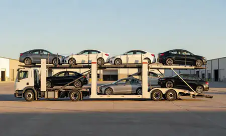 Car transporter parked in an industrial area of Oxford, Mississippi, United States