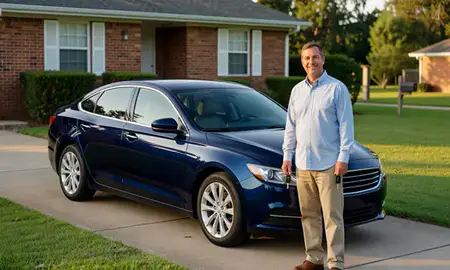 Car delivered to a driveway in Pascagoula, Mississippi, United States