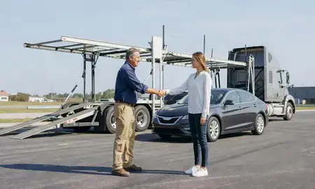 Vehicle owner beside their delivered car in Pascagoula, Mississippi, United States