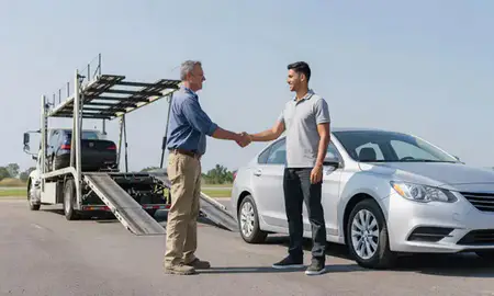 Vehicle owner beside their delivered car in Pearl, Mississippi, United States