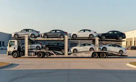 Car transporter parked in an industrial area of Pearl, Mississippi, United States