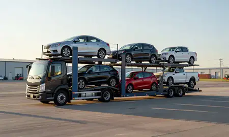 Car transporter loaded with vehicles in Pearl, Mississippi, United States