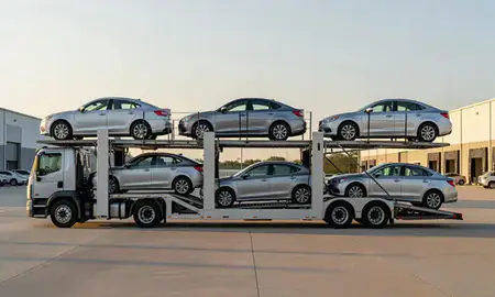 Car transporter parked in an industrial area of Ridgeland, Mississippi, United States