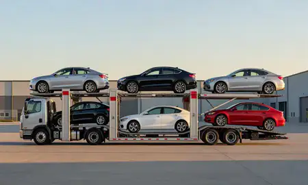 Car transporter parked in an industrial area of Southaven, Mississippi, United States