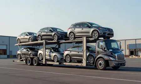 Car transporter loaded with vehicles in Southaven, Mississippi, United States