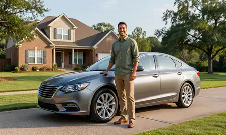 Customer with their delivered car in Starkville, Mississippi, United States