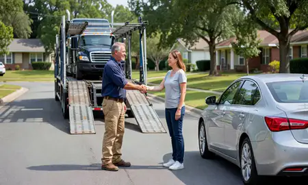 Vehicle owner beside their delivered car in Starkville, Mississippi, United States
