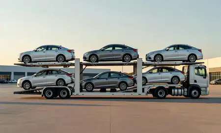 Car transporter parked in an industrial area of Starkville, Mississippi, United States