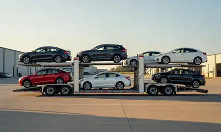 Car transporter parked in an industrial area of Tupelo, Mississippi, United States