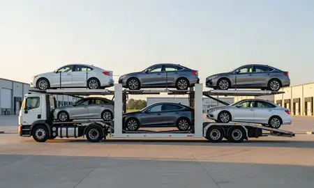 Car transporter parked in an industrial area of Vicksburg, Mississippi, United States