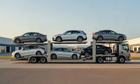 Car transporter parked in an industrial area of Blue Springs, Missouri, United States