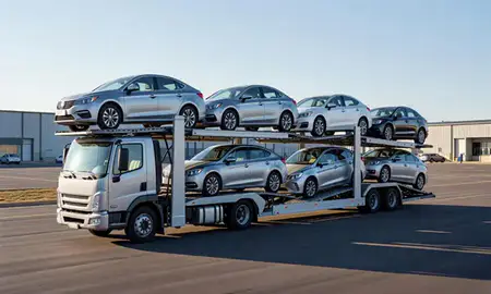 Car transporter loaded with vehicles in Blue Springs, Missouri, United States