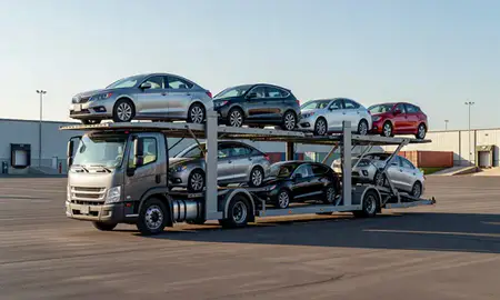 Car transporter loaded with vehicles in Cape Girardeau, Missouri, United States