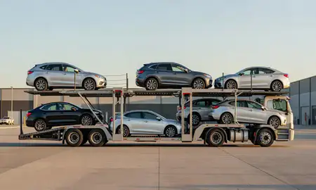 Car transporter parked in an industrial area of Chesterfield, Missouri, United States