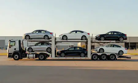 Car transporter parked in an industrial area of Jefferson City, Missouri, United States