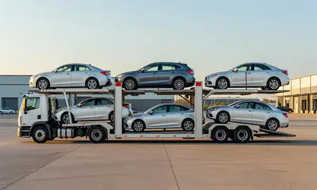 Car transporter parked in an industrial area of Joplin, Missouri, United States