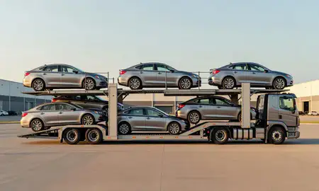 Car transporter parked in an industrial area of Kansas City, Missouri, United States