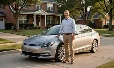 Customer with their delivered car in Kirkwood, Missouri, United States