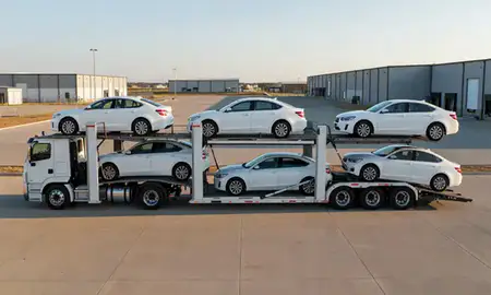 Car transporter parked in an industrial area of Lee's Summit, Missouri, United States