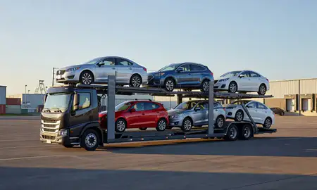 Car transporter loaded with vehicles in Lee's Summit, Missouri, United States