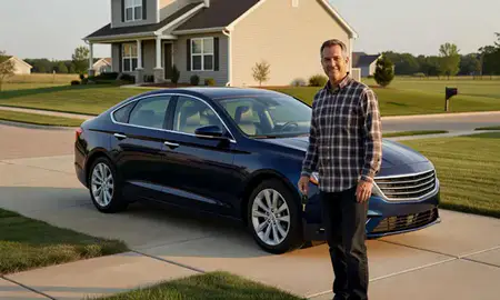 Car delivered to a driveway in Liberty, Missouri, United States