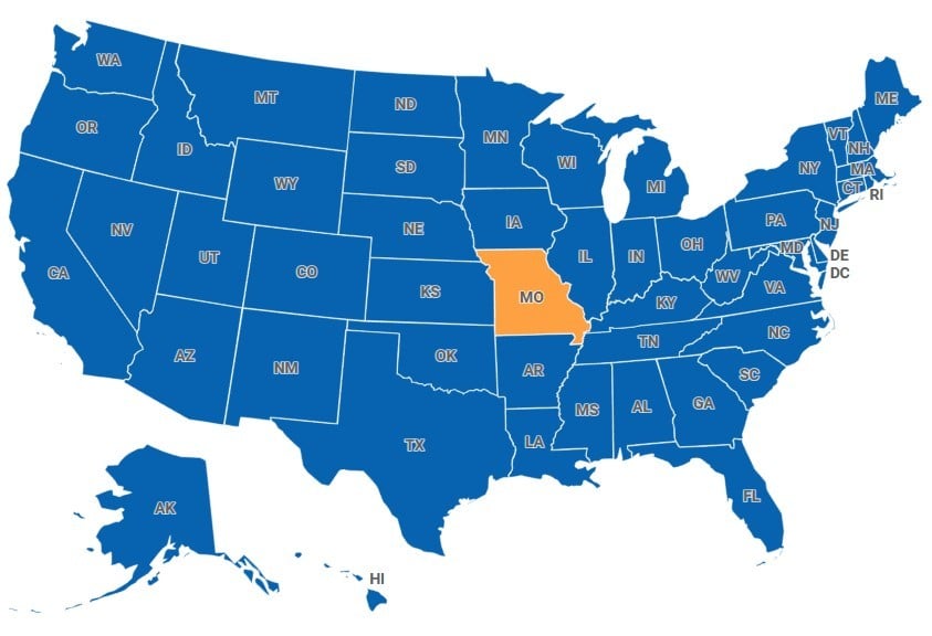 Map of Missouri, USA