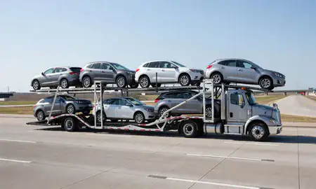 Multi-level car carrier on the highway to O'Fallon, Missouri, United States