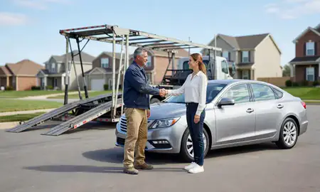 Vehicle owner beside their delivered car in O'Fallon, Missouri, United States