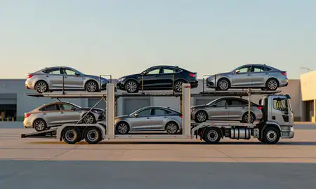 Car transporter parked in an industrial area of O'Fallon, Missouri, United States