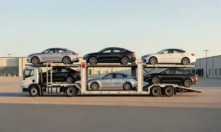 Car transporter parked in an industrial area of Springfield, Missouri, United States