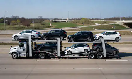 Multi-level car carrier on the highway to St. Peters, Missouri, United States