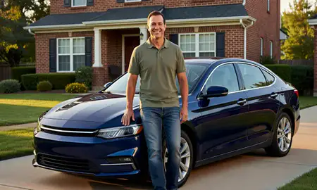 Customer with their delivered car in University City, Missouri, United States