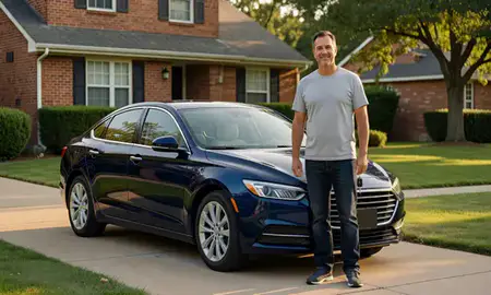 Car delivered to a driveway in University City, Missouri, United States
