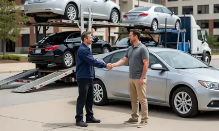 Vehicle owner beside their delivered car in University City, Missouri, United States