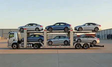 Car transporter parked in an industrial area of Wentzville, Missouri, United States