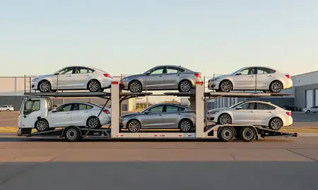 Car transporter parked in an industrial area of Montana, United States