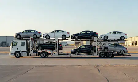 Car transporter parked in an industrial area of Billings, Montana, United States