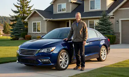 Customer with their delivered car in Columbia Falls, Montana, United States