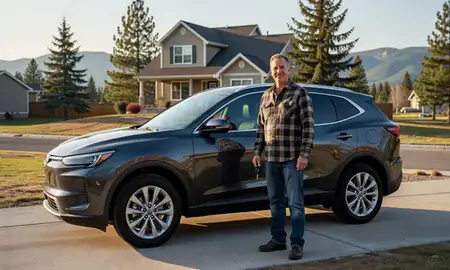 Car delivered to a driveway in Columbia Falls, Montana, United States
