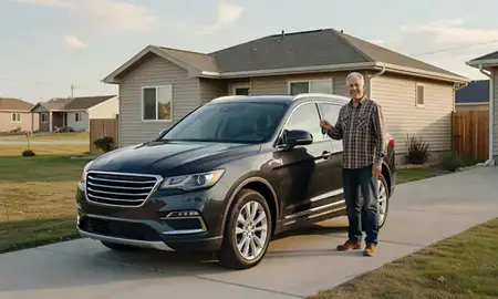 Car delivered to a driveway in Four Corners, Montana, United States
