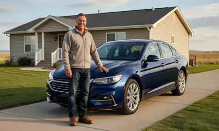 Customer with their delivered car in Glendive, Montana, United States