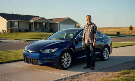 Car delivered to a driveway in Glendive, Montana, United States