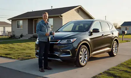 Car delivered to a driveway in Havre, Montana, United States