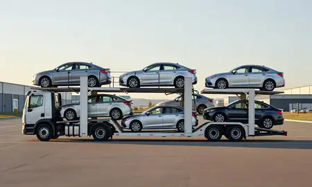 Car transporter parked in an industrial area of Helena Valley Northwest, Montana, United States