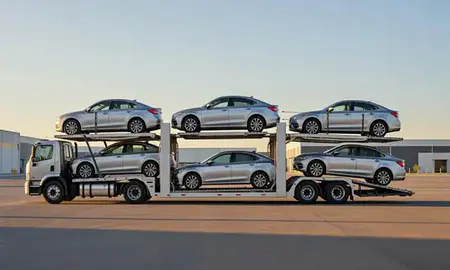 Car transporter parked in an industrial area of Helena Valley Southeast, Montana, United States