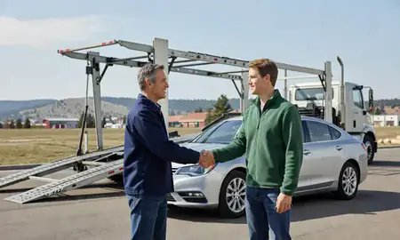 Vehicle owner beside their delivered car in Helena, Montana, United States