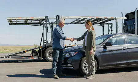 Vehicle owner beside their delivered car in Livingston, Montana, United States