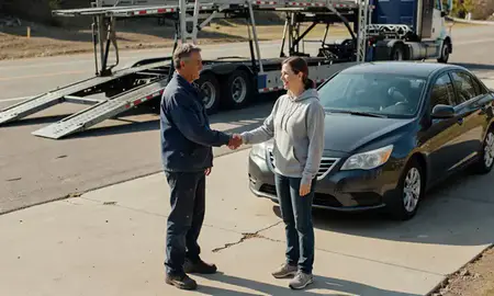 Vehicle owner beside their delivered car in Lockwood, Montana, United States
